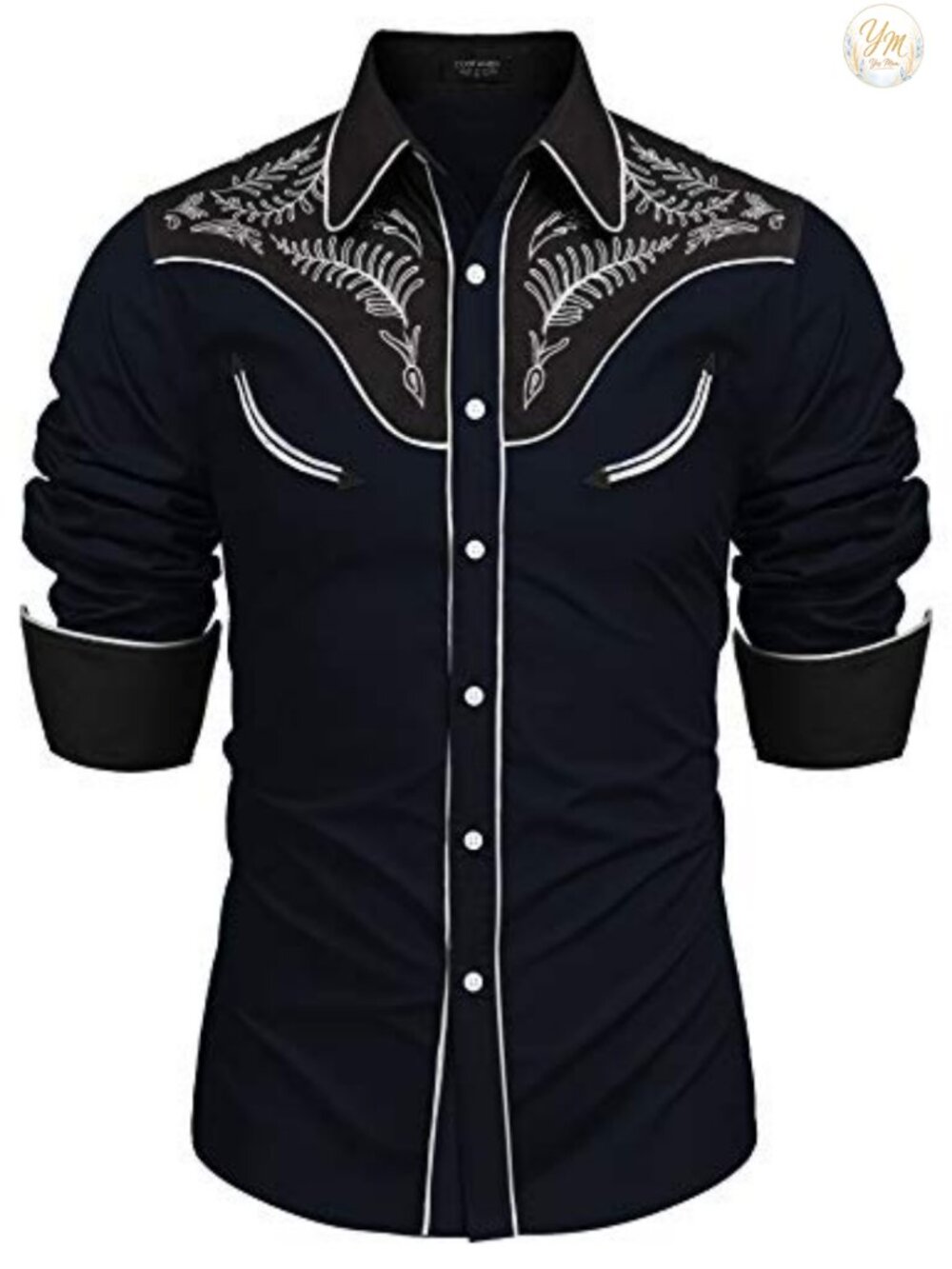 Men's Embroidered Western Cowboy Button Down Long Sleeve Shirt